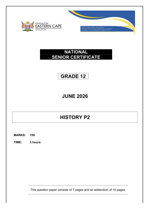 History Grade 12 DBE Caps May/June 2026 Paper 2 - Question Paper (Eastern Cape)