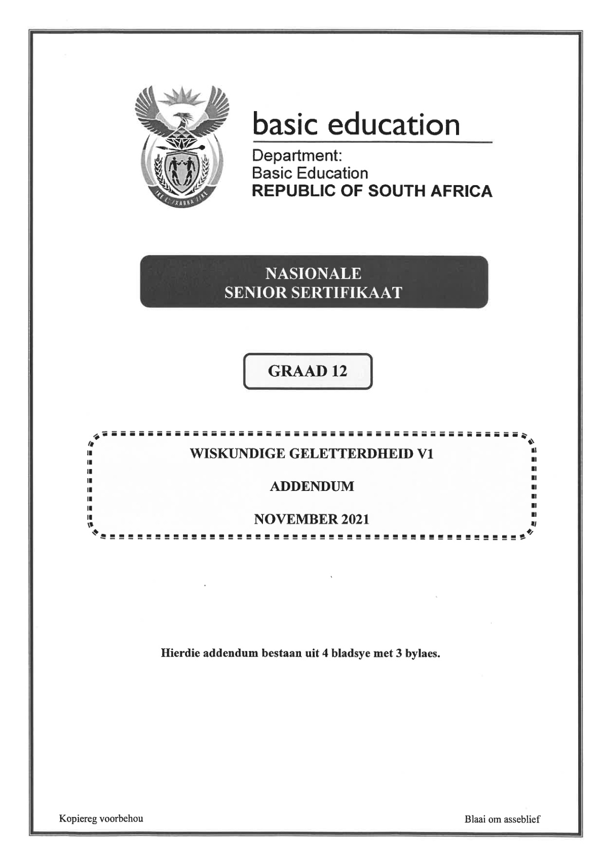 Mathematical Literacy Paper 1 Addendum (Gauteng) November 2021 Grade 12 DBE