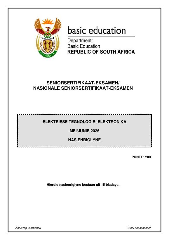 Electrical Technology Grade 12 DBE CAPS May 2026 Paper 1 - Memo
