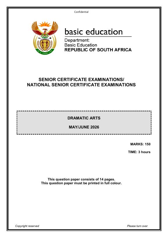 Dramatic Arts Grade 12 DBE CAPS May 2026 Paper 1 - Question Paper