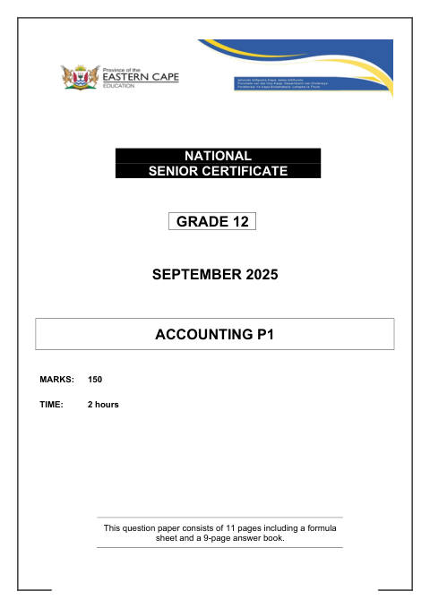 Accounting Grade 12 DBE Caps September 2025 Paper 1 - Question Paper (Eastern Cape)