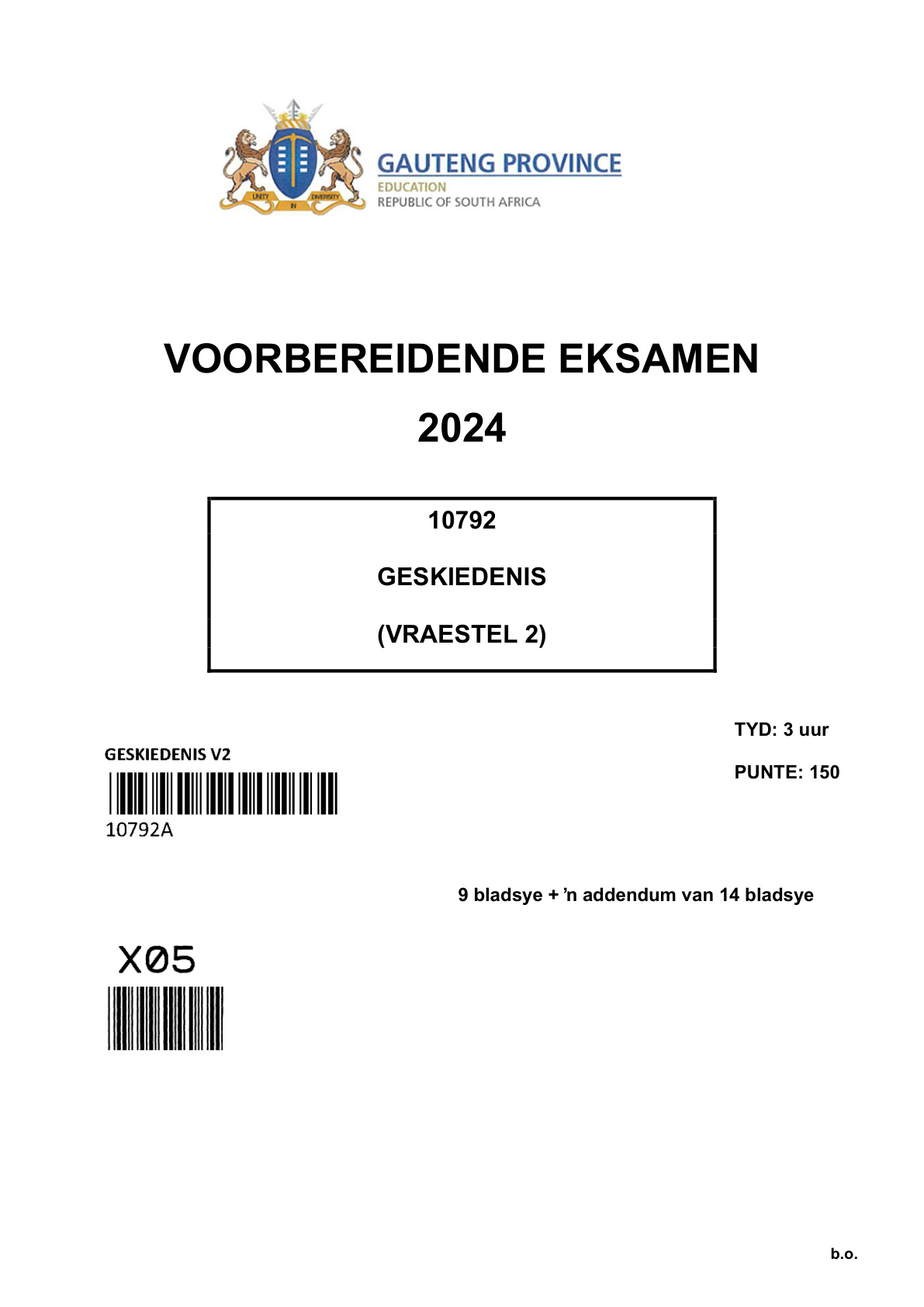 History Paper 2 (Gauteng) Preparatory 2024 Grade 12 DBE
