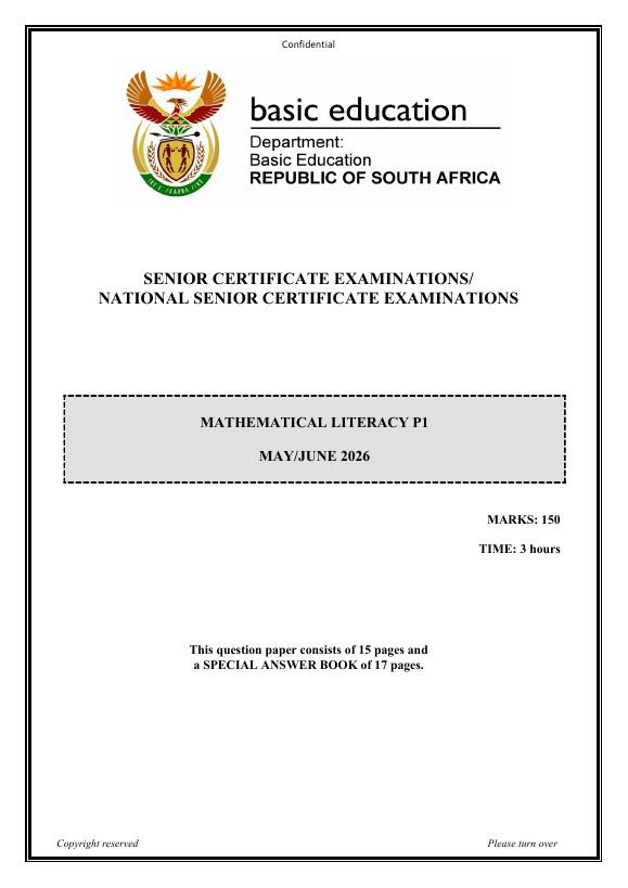 Mathematical Literacy Grade 12 DBE Caps May 2026 Paper 1 - Question Paper