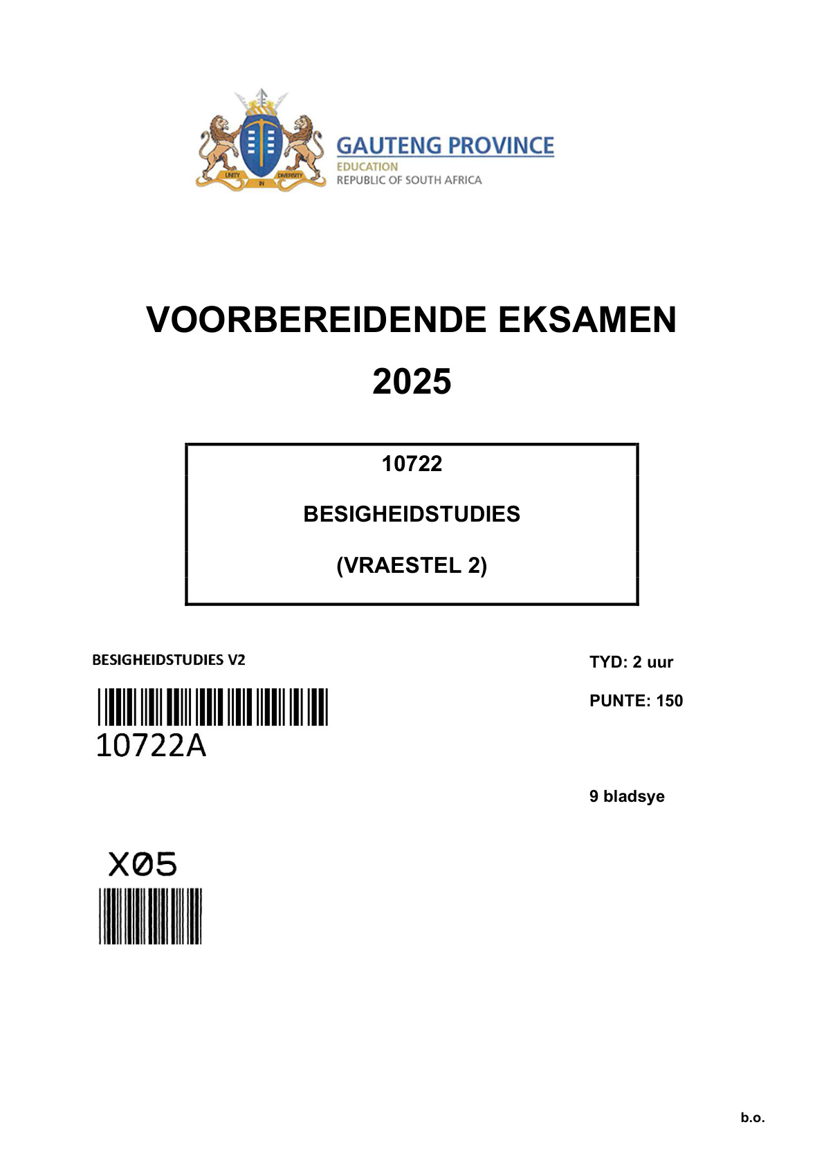 Business Studies Paper 2 (Gauteng) Preparatory 2025 Grade 12 DBE