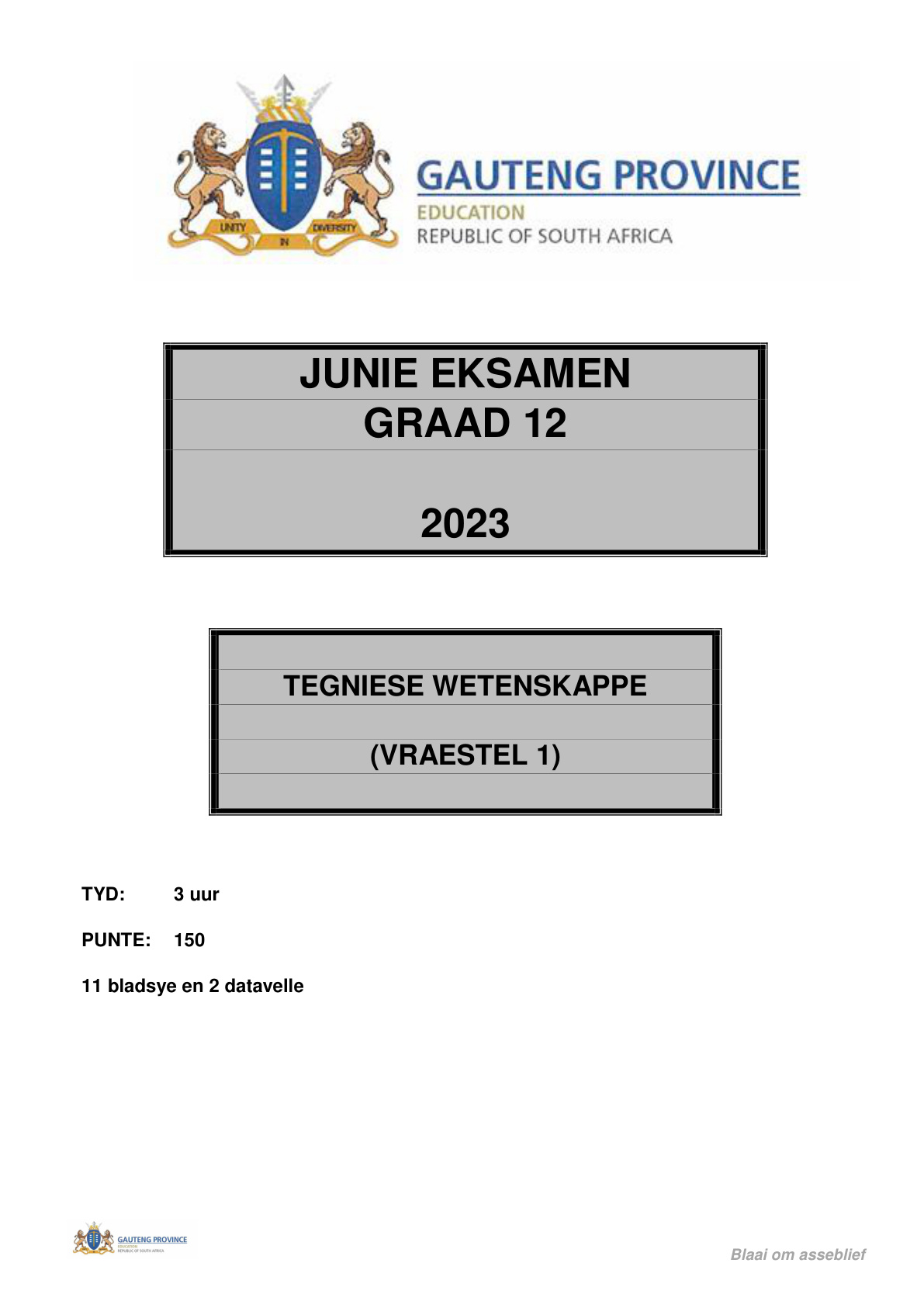 Technical Sciences Paper 1 (Gauteng) June 2023 Grade 12 DBE