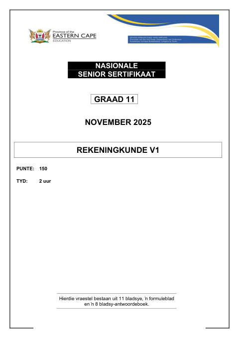 Accounting Grade 11 DBE Caps November 2025 Paper 1 - Question Paper (Eastern Cape)