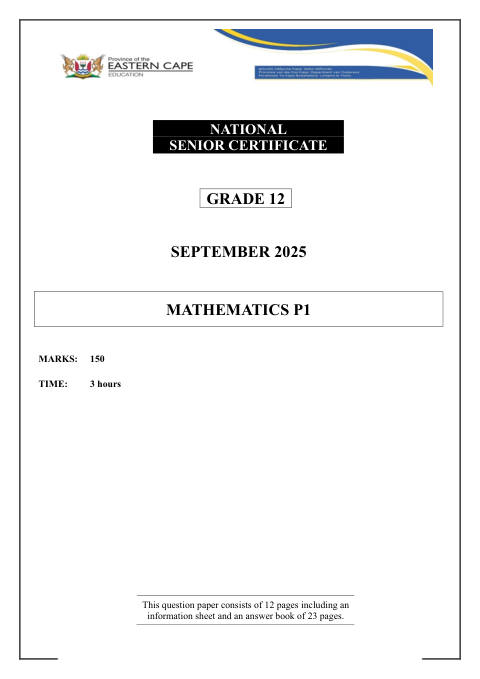 Mathematics Grade 12 DBE Caps September 2025 Paper 1 - Question Paper (Eastern Cape)