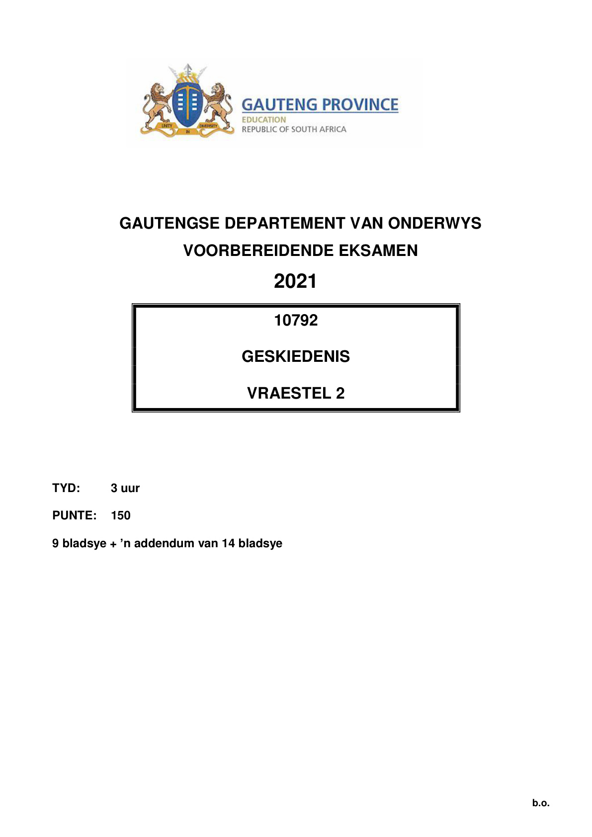 History Paper 2 (Gauteng) Preparatory 2021 Grade 12 DBE