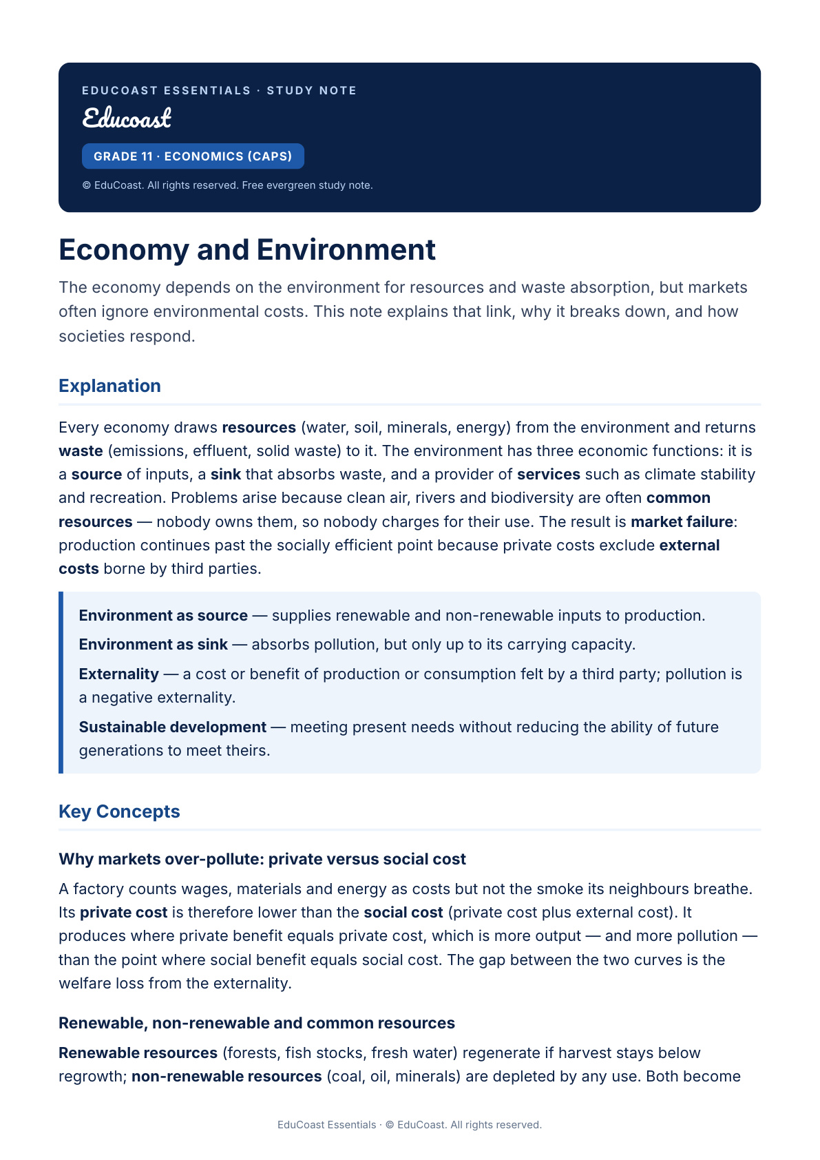 Economy and Environment — Grade 11 Economics (CAPS)