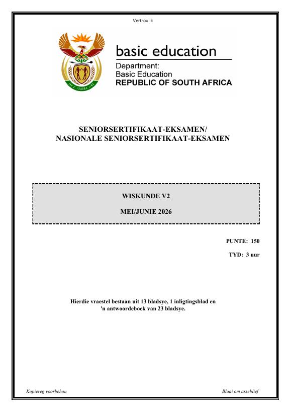 Mathematics Grade 12 DBE Caps May 2026 Paper 2 - Question Paper