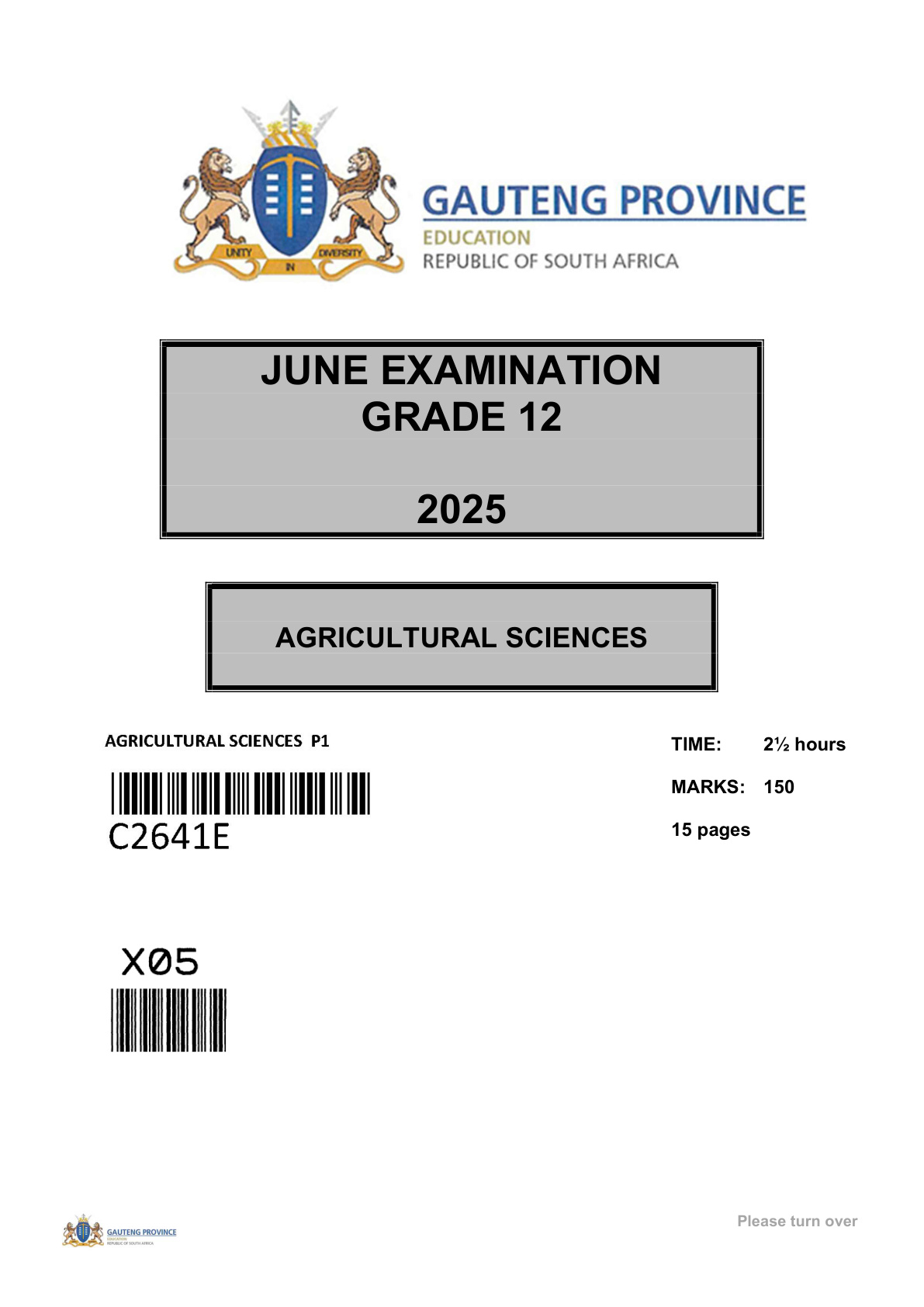 Agricultural Sciences (Gauteng) June 2025 Grade 12 DBE