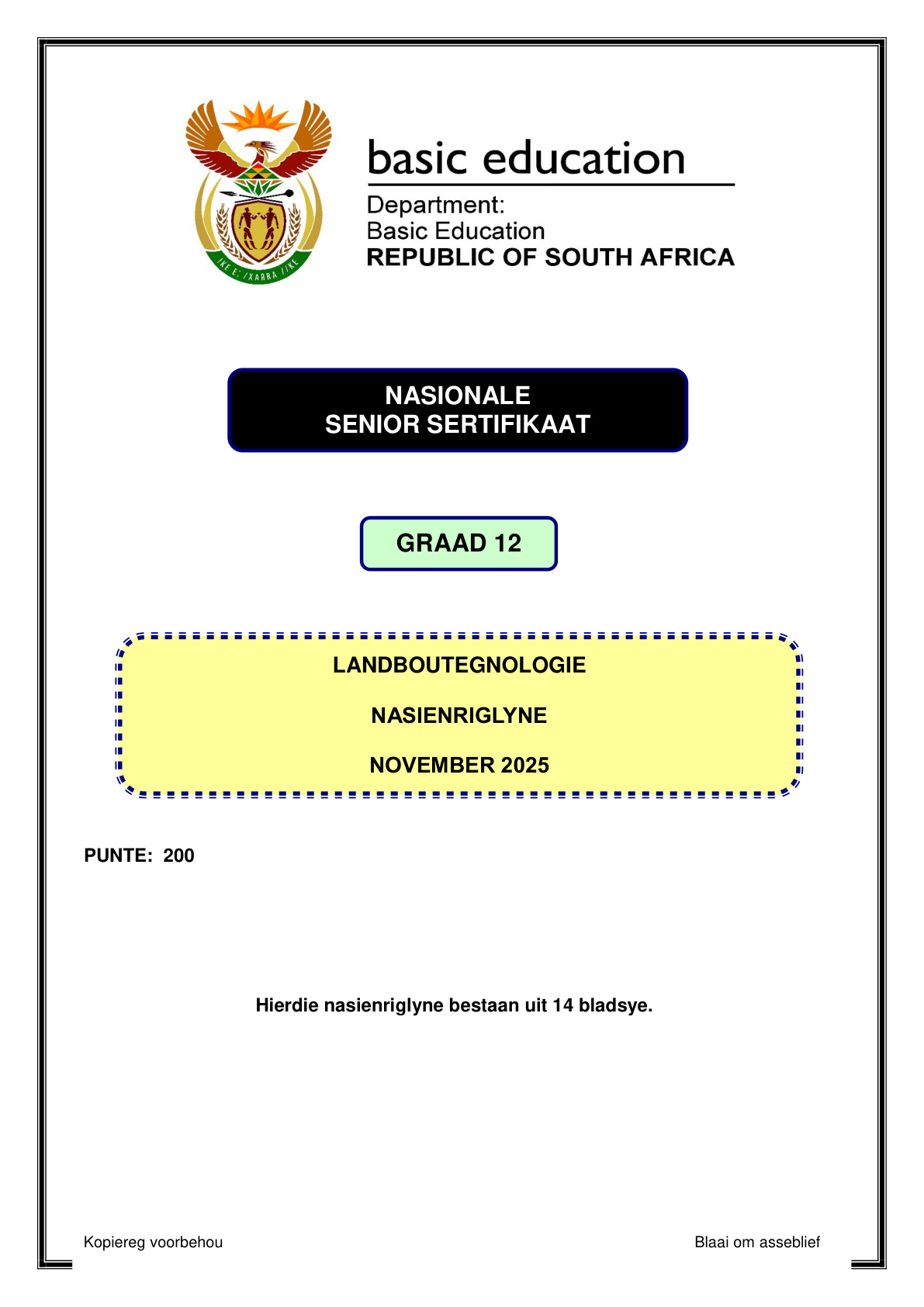 Agricultural Technology Grade 12 DBE NSC November 2025 - Memo (Eastern Cape)