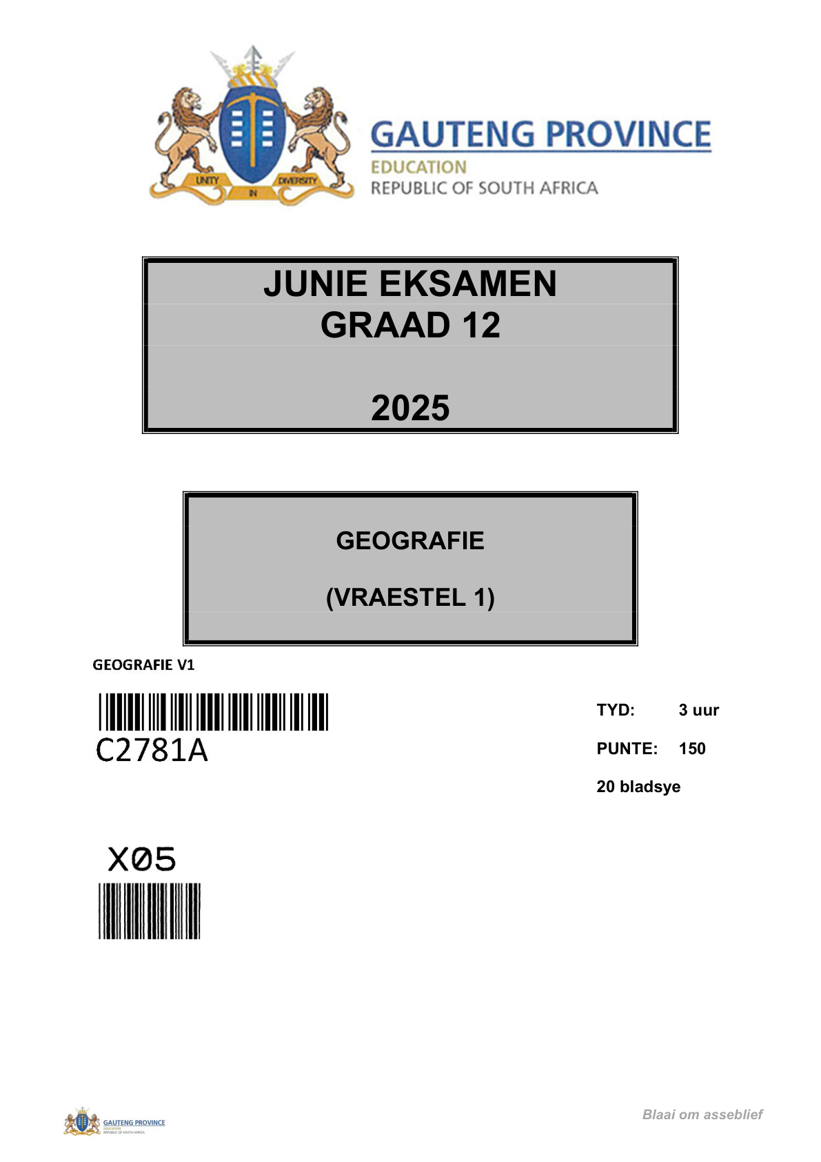 Geography Paper 1 (Gauteng) June 2025 Grade 12 DBE