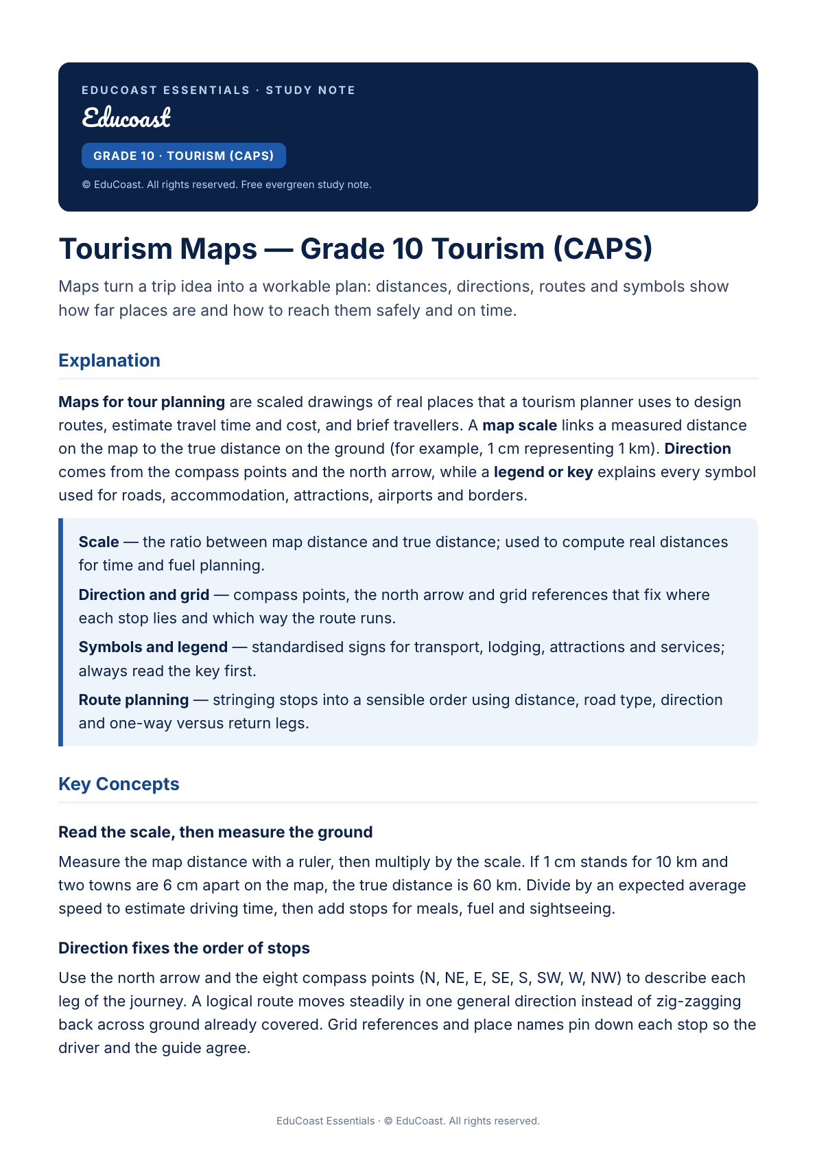 Tourism Maps — Grade 10 Tourism (CAPS)