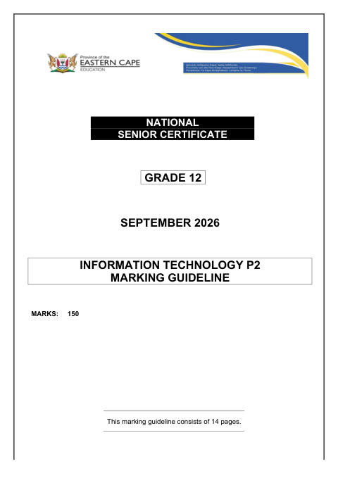 Information Technology Grade 12 DBE Caps September 2026 Paper 2 - Memo (Eastern Cape)