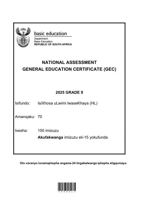 Isixhosa Home Language Grade 9 DBE Caps Gec 2025 - Question Paper (Eastern Cape)