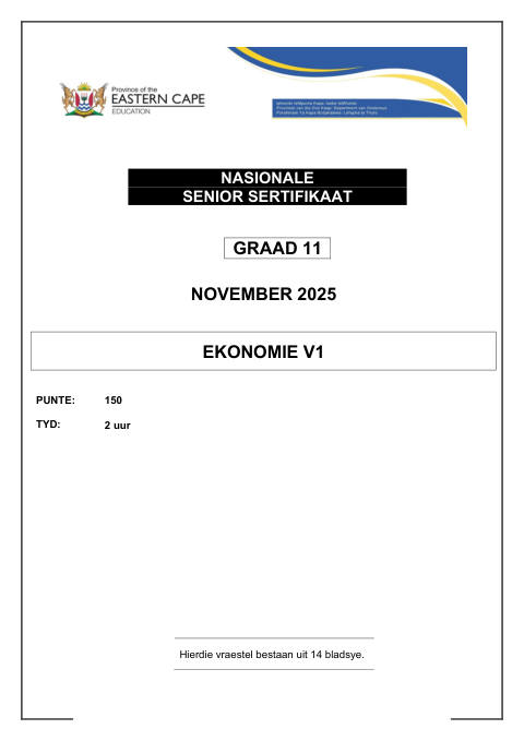 Economics Grade 11 DBE Caps November 2025 Paper 1 - Question Paper (Eastern Cape)
