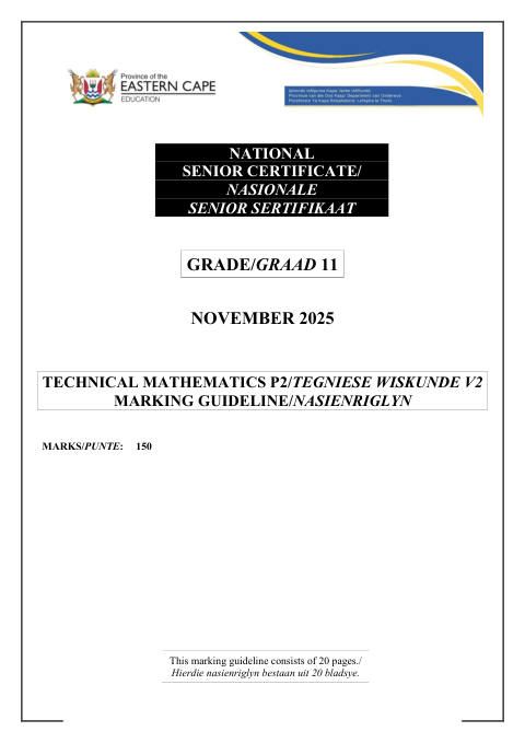 Mathematics Grade 11 DBE Caps November 2025 Paper 2 - Memo (Eastern Cape)