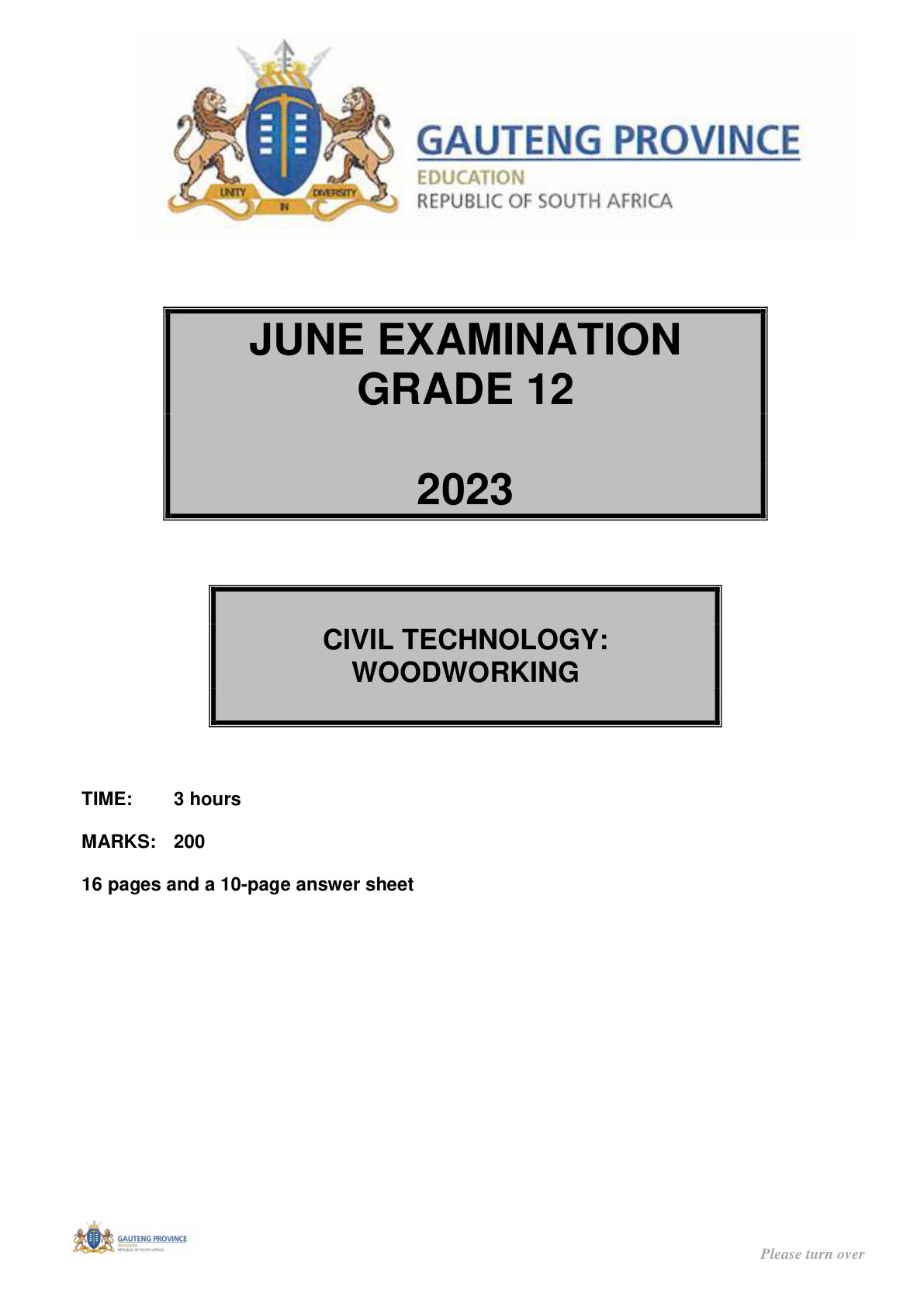 Civil Technology (Gauteng) June 2023 Grade 12 DBE