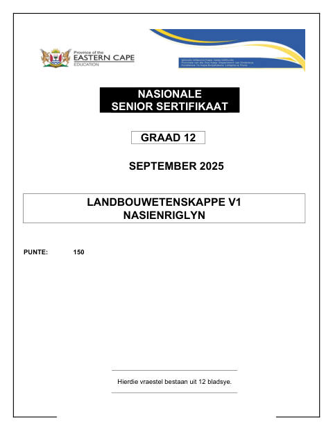 Agricultural Sciences Grade 12 DBE Caps September 2025 Paper 1 - Memo (Eastern Cape)