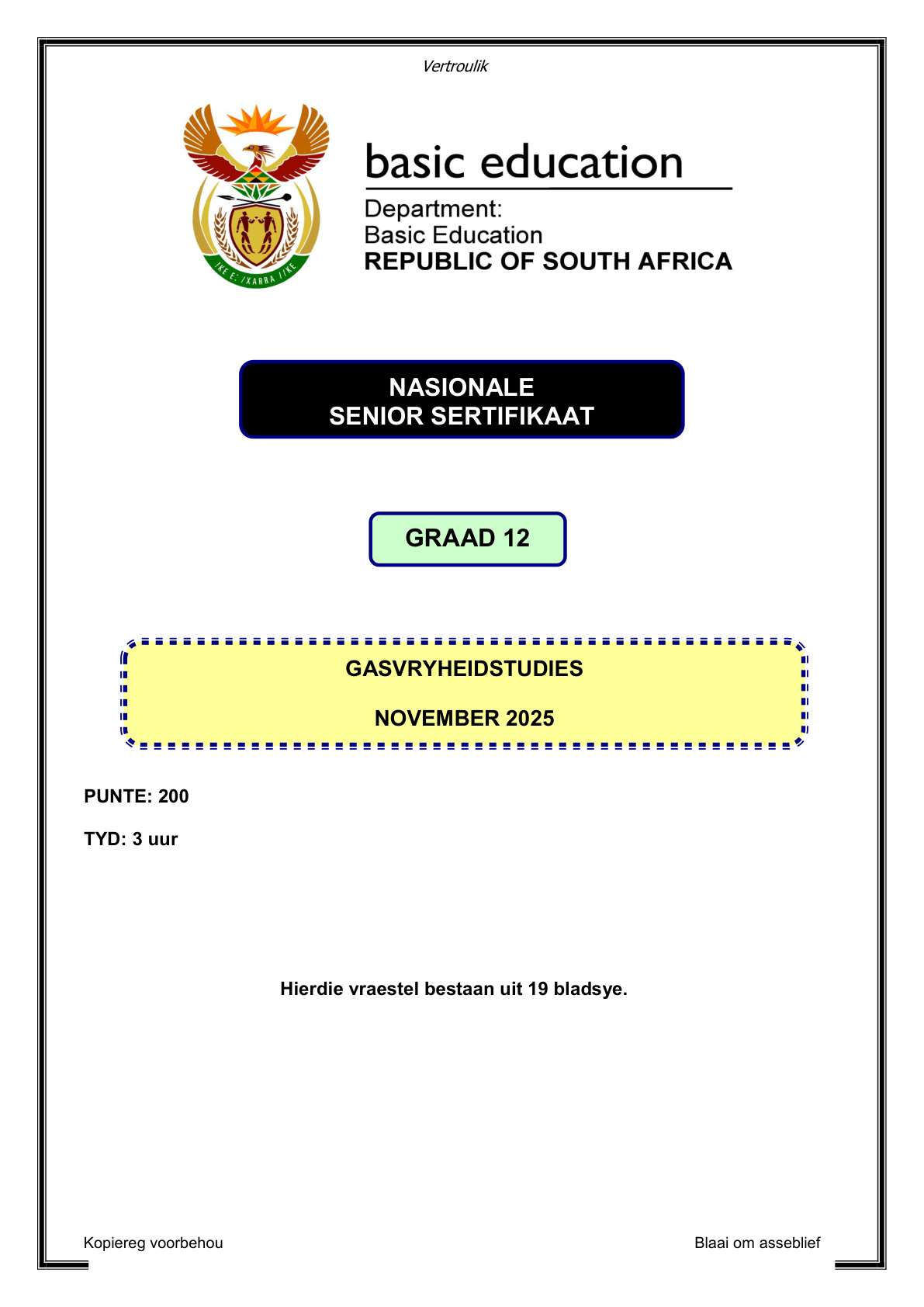Hospitality Studies Grade 12 DBE NSC November 2025 - Question Paper (Eastern Cape)