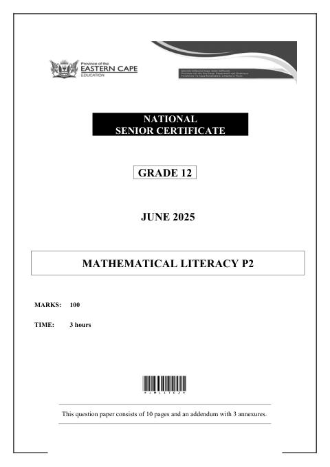 Mathematical Literacy Grade 12 DBE Caps May/June 2025 Paper 2 - Question Paper (Eastern Cape)