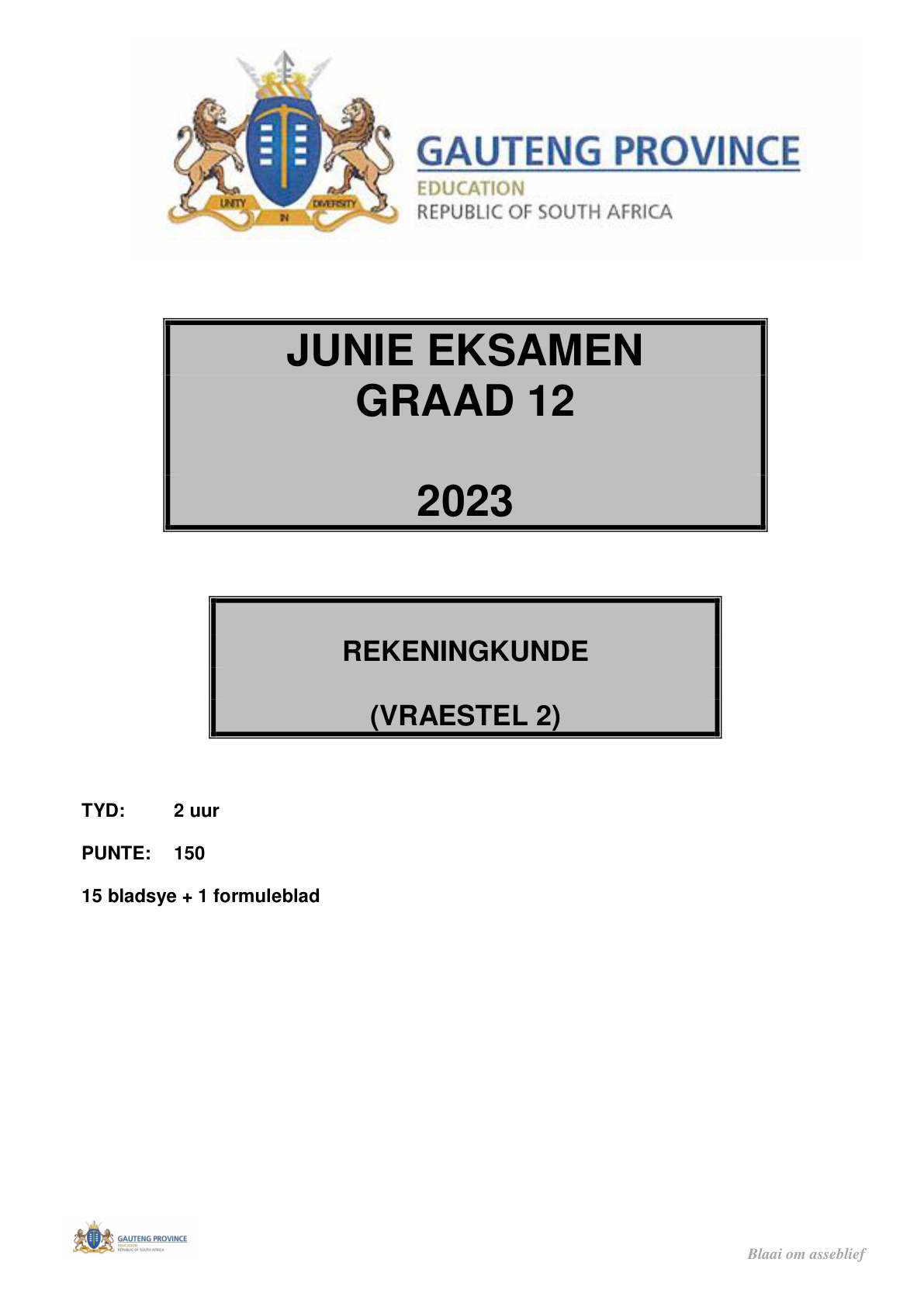 Accounting Paper 2 (Gauteng) June 2023 Grade 12 DBE