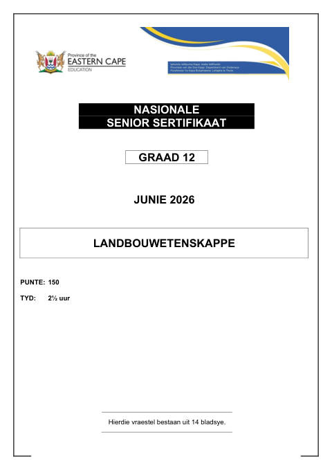 Agricultural Sciences Grade 12 DBE Caps May/June 2026 - Question Paper (Eastern Cape)