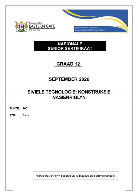 Civil Technology Grade 12 DBE Caps September 2026 - Memo (Eastern Cape)