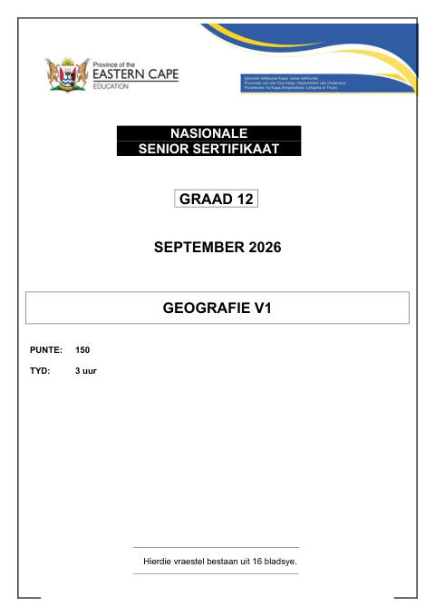 Geography Grade 12 DBE Caps September 2026 Paper 1 - Question Paper (Eastern Cape)
