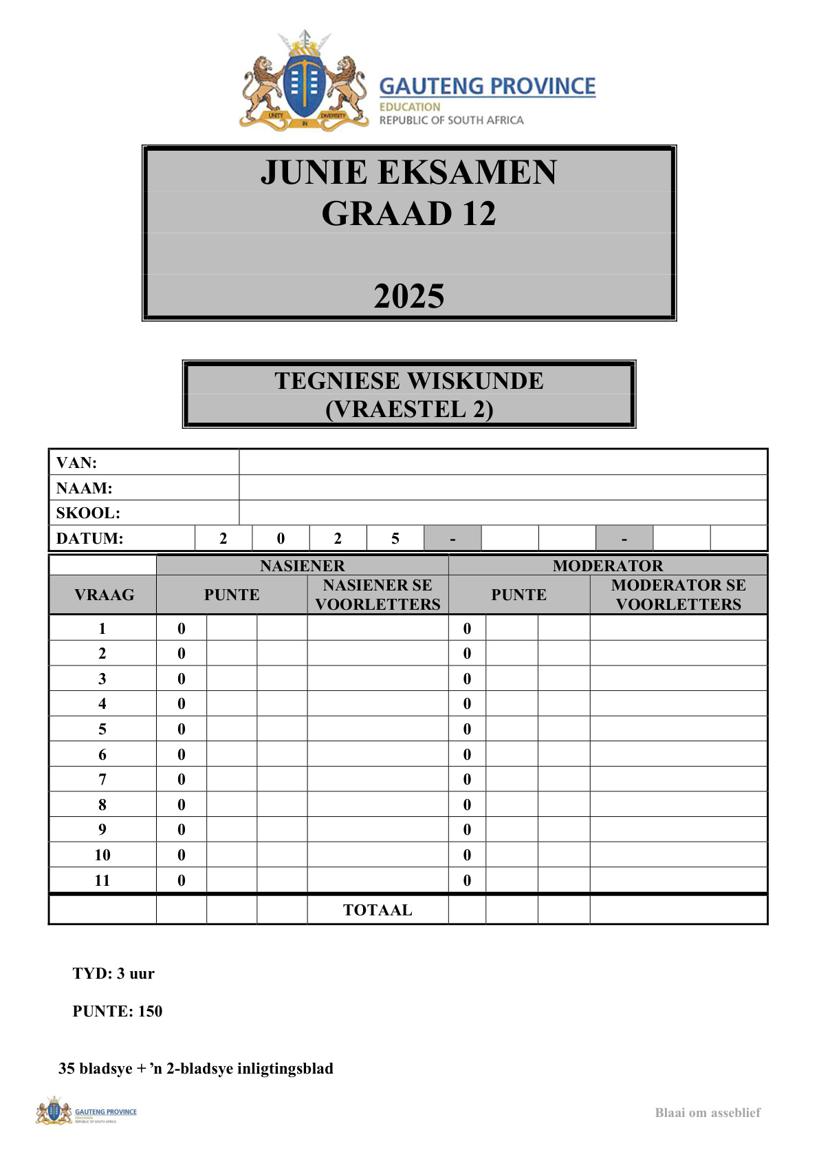 Technical Mathematics Paper 2 (Gauteng) June 2025 Grade 12 DBE