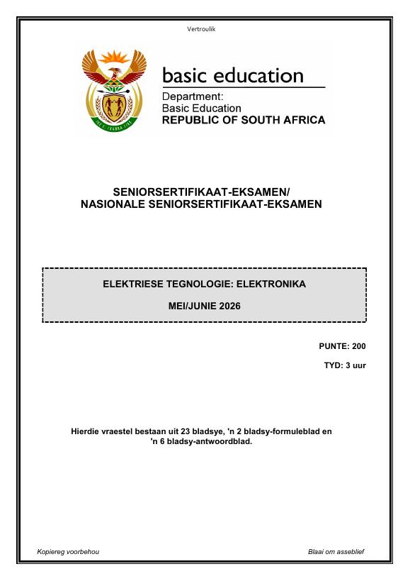 Electrical Technology Grade 12 DBE CAPS May 2026 Paper 1 - Question Paper