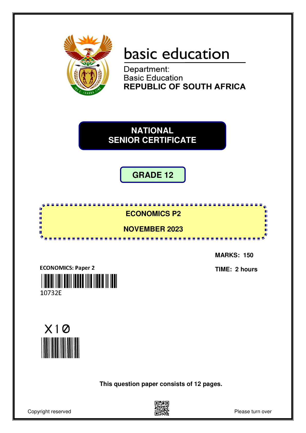 Economics Paper 2 (Gauteng) November 2023 Grade 12 DBE