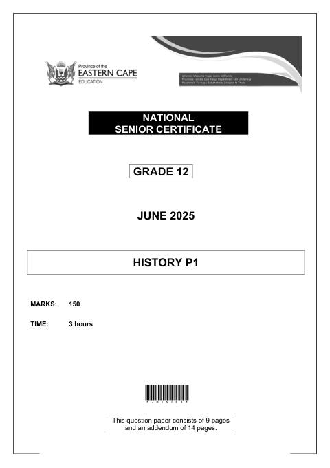 History Grade 12 DBE Caps May/June 2025 Paper 1 - Question Paper (Eastern Cape)