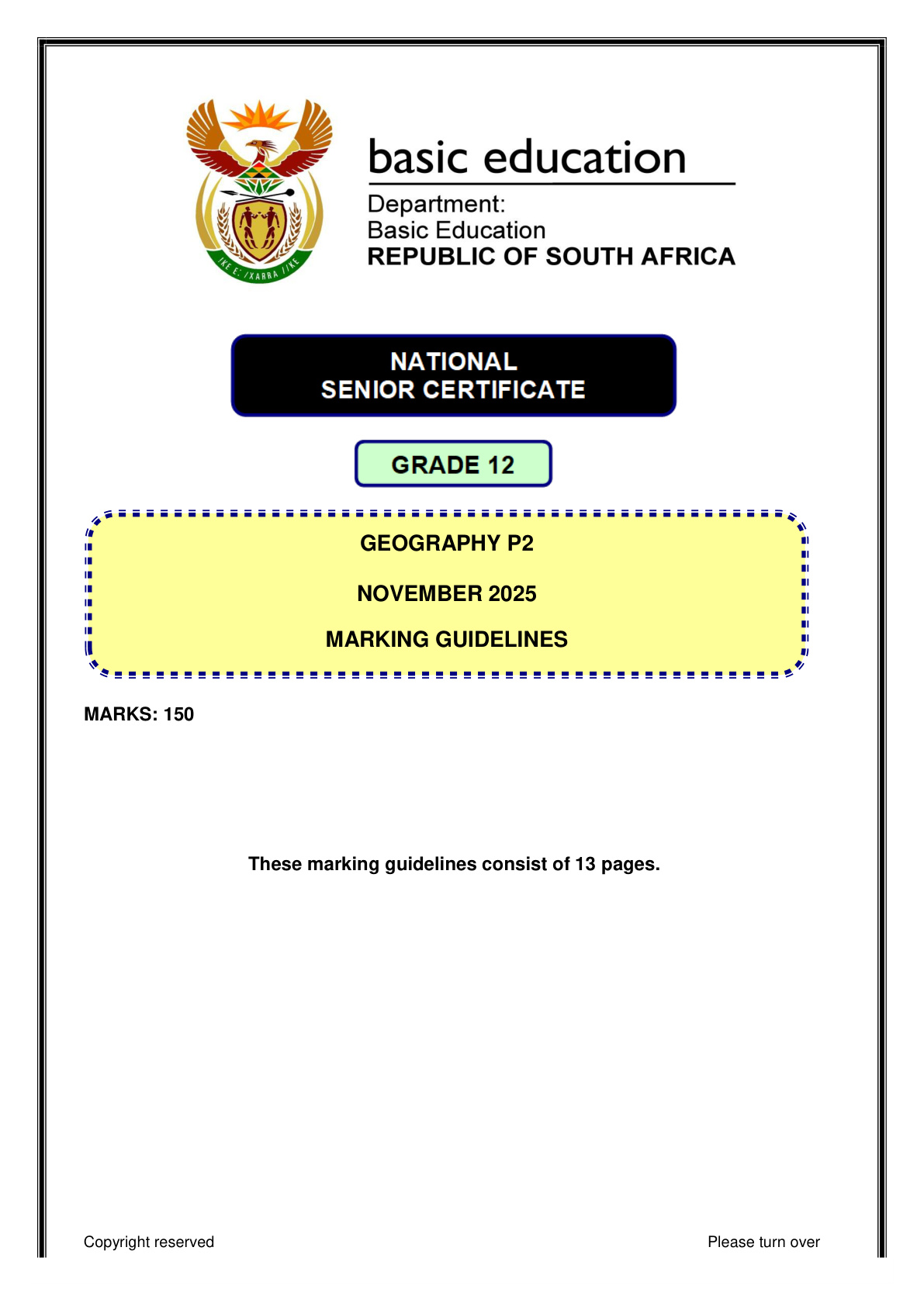 Geography Grade 12 DBE NSC November 2025 Paper 2 - Memo (Eastern Cape)