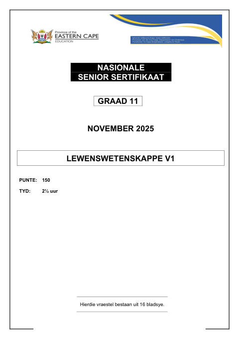 Life Sciences Grade 11 DBE Caps November 2025 Paper 1 - Question Paper (Eastern Cape)