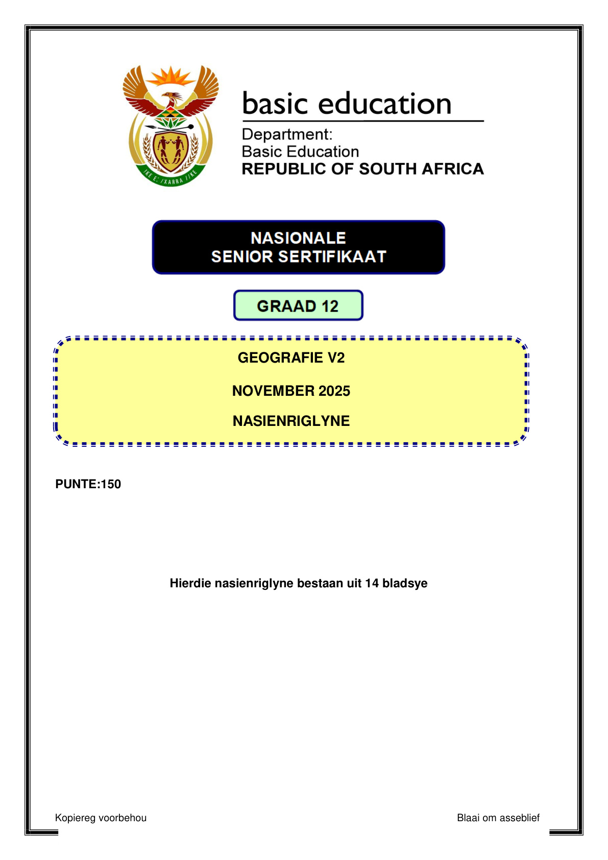 Geography Grade 12 DBE NSC November 2025 Paper 2 - Memo (Eastern Cape)