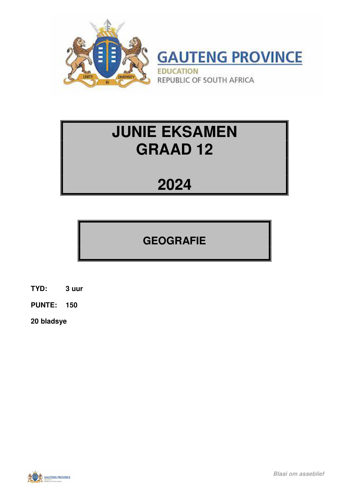 Geography (Gauteng) June 2024 Grade 12 DBE