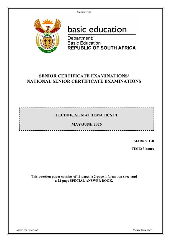 Technical Mathematics Grade 12 DBE Caps May 2026 Paper 1 - Question Paper