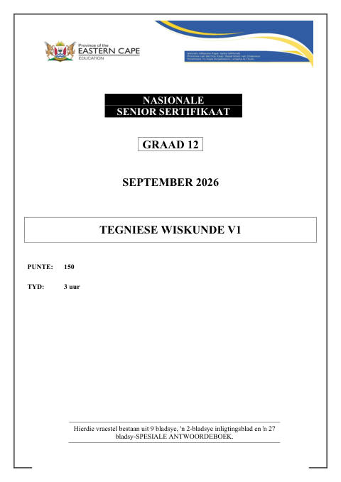 Technical Mathematics Grade 12 DBE Caps September 2026 Paper 1 - Question Paper (Eastern Cape)
