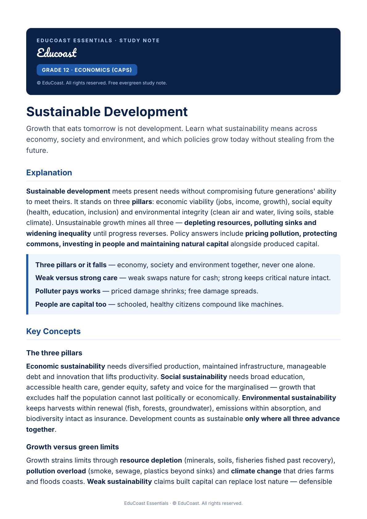 Sustainable Development — Grade 12 Economics (CAPS)