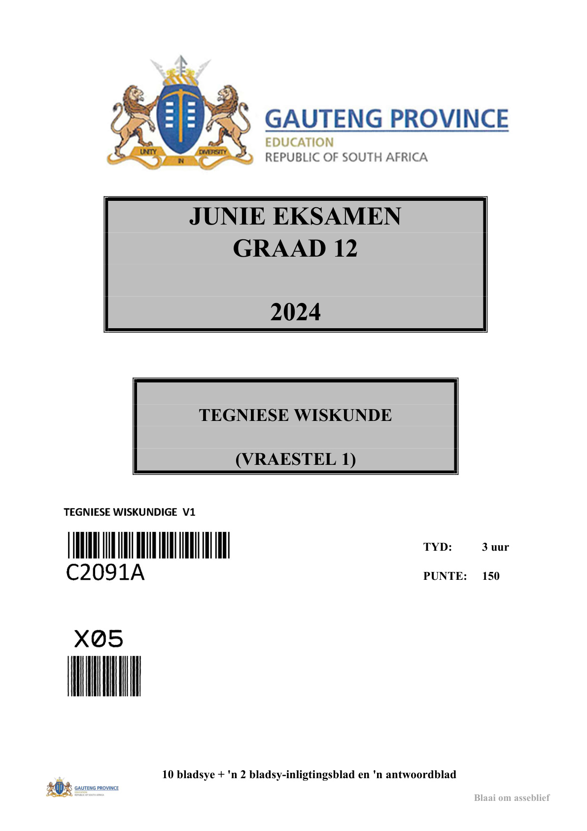 Technical Mathematics Paper 1 (Gauteng) June 2024 Grade 12 DBE