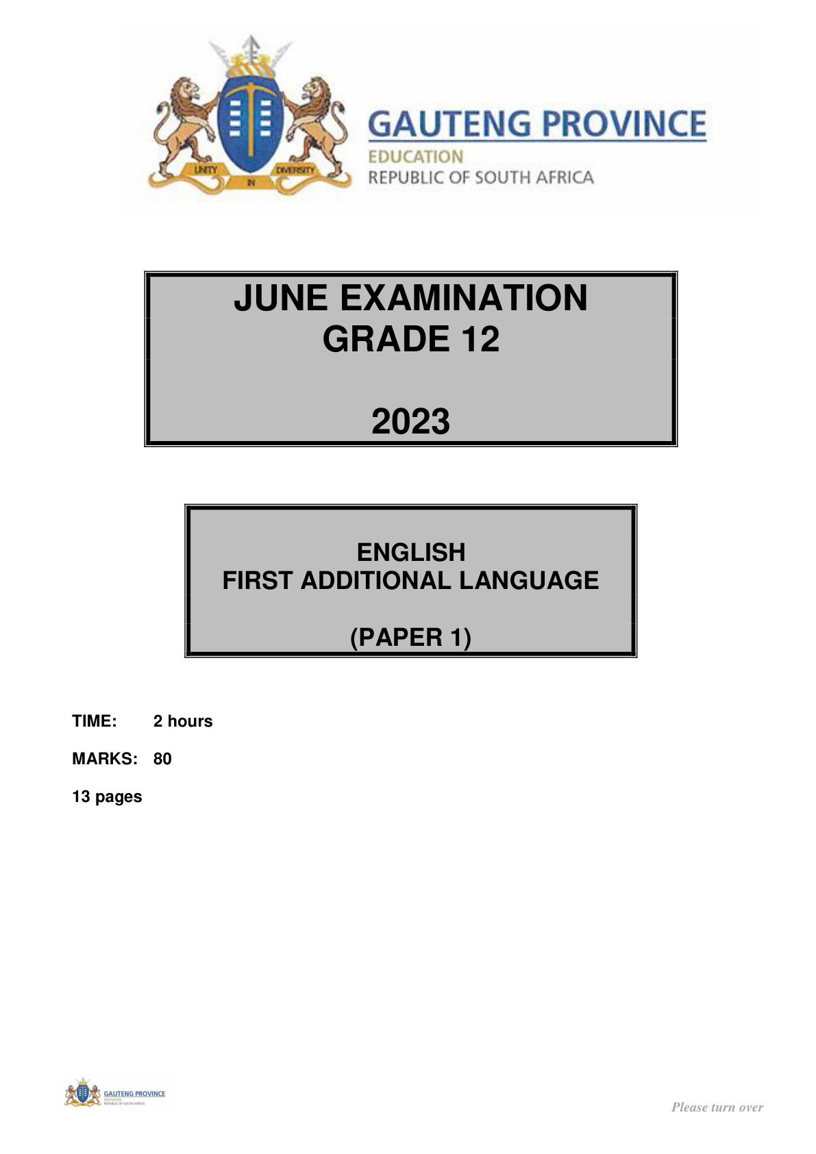 English First Additional Language Paper 1 (Gauteng) June 2023 Grade 12 DBE