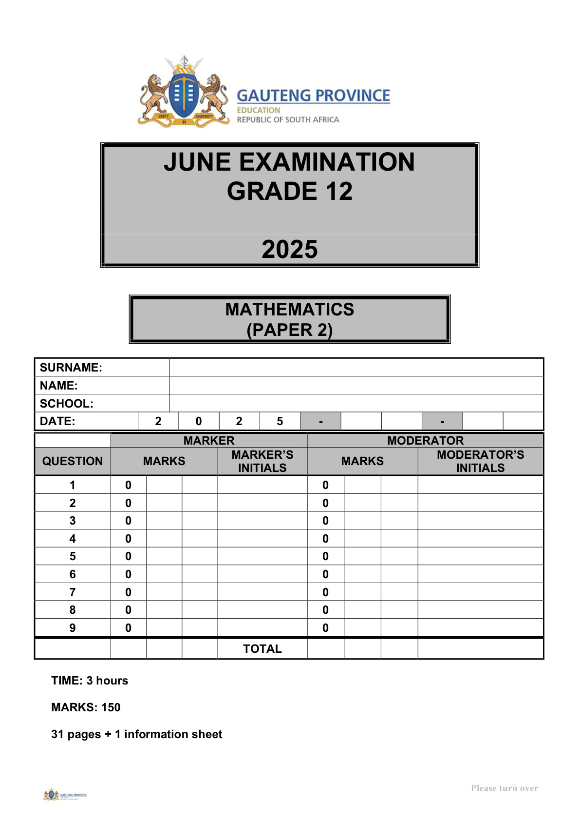 Mathematics Paper 2 (Gauteng) June 2025 Grade 12 DBE