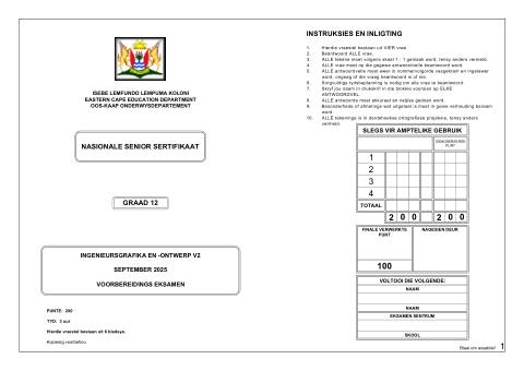 Engineering Graphics And Design Grade 12 DBE Caps September 2025 Paper 2 - Question Paper (Eastern Cape)