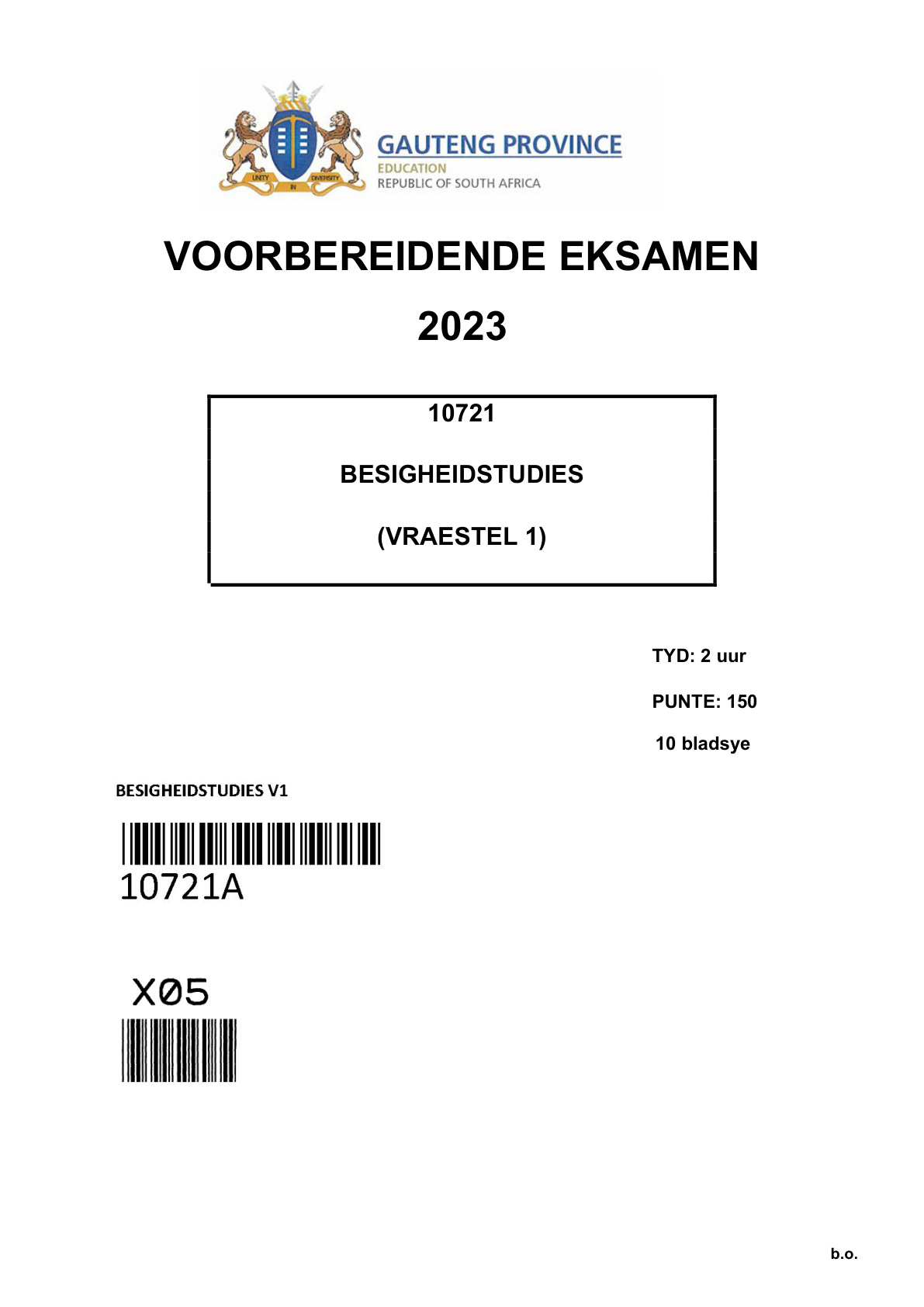 Business Studies Paper 1 (Gauteng) Preparatory 2023 Grade 12 DBE