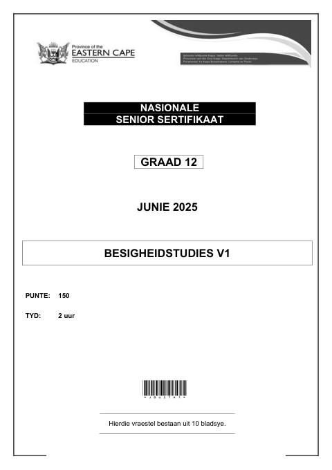 Business Studies Grade 12 DBE Caps May/June 2025 Paper 1 - Question Paper (Eastern Cape)