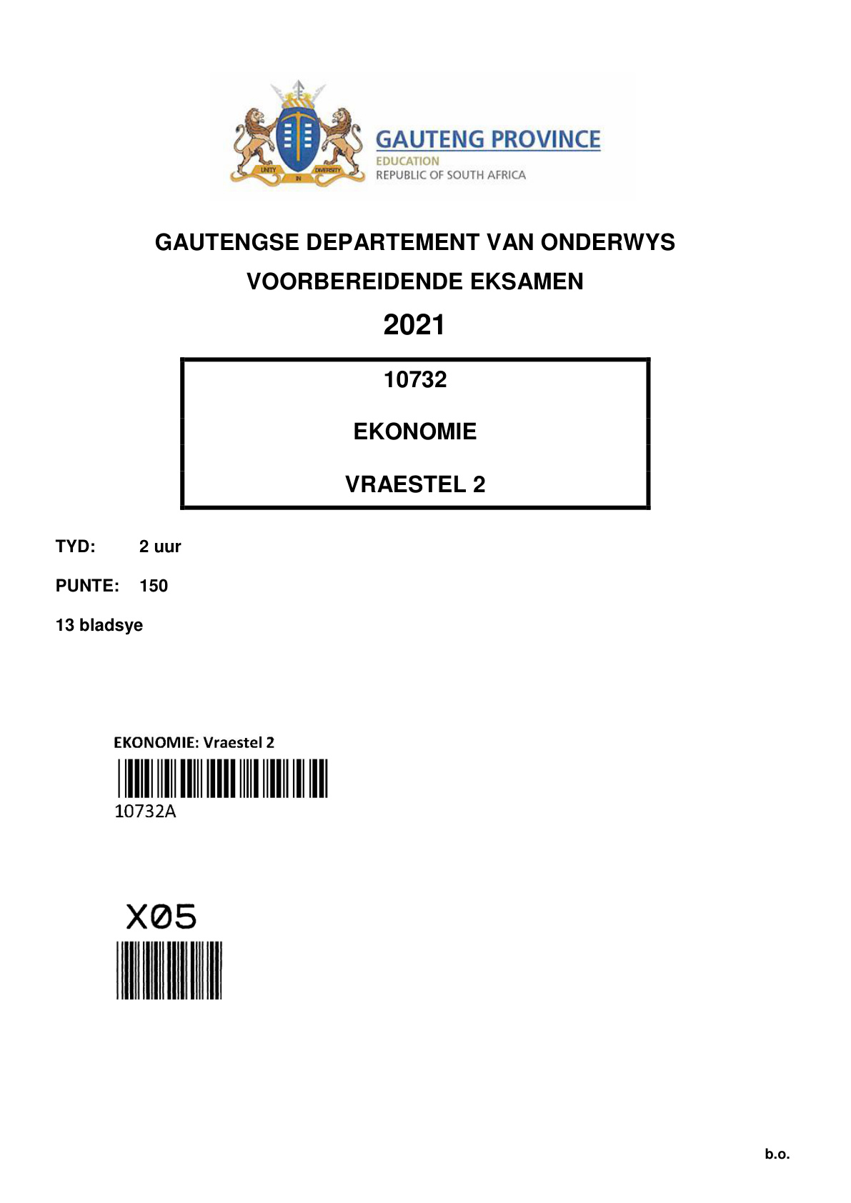 Economics Paper 2 (Gauteng) Preparatory 2021 Grade 12 DBE
