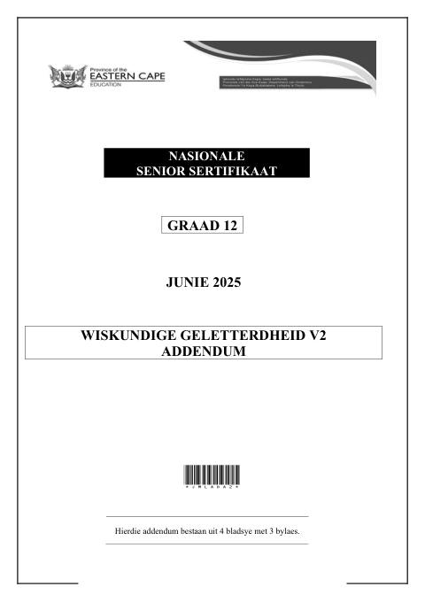 Mathematical Literacy Grade 12 DBE Caps May/June 2025 Paper 2 - Question Paper (Eastern Cape)