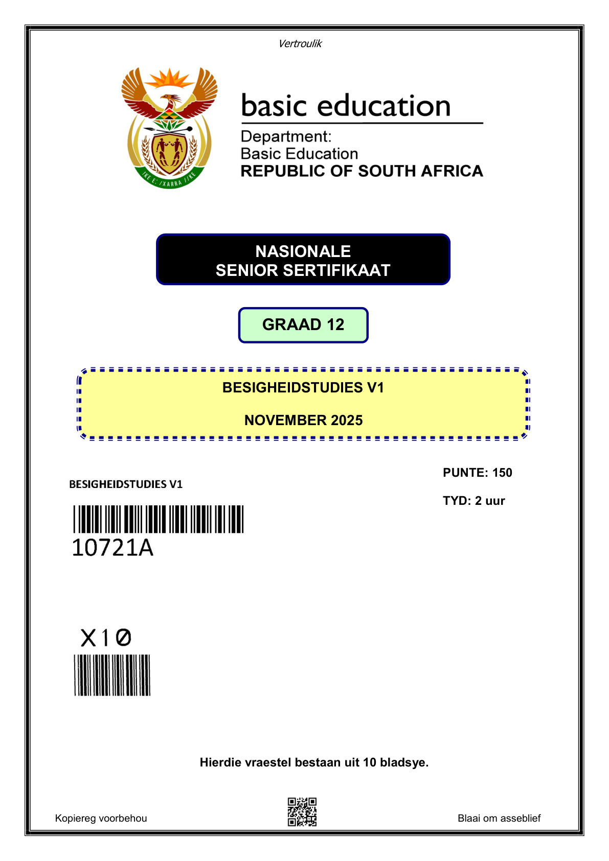 Business Studies Paper 1 (Gauteng) November 2025 Grade 12 DBE
